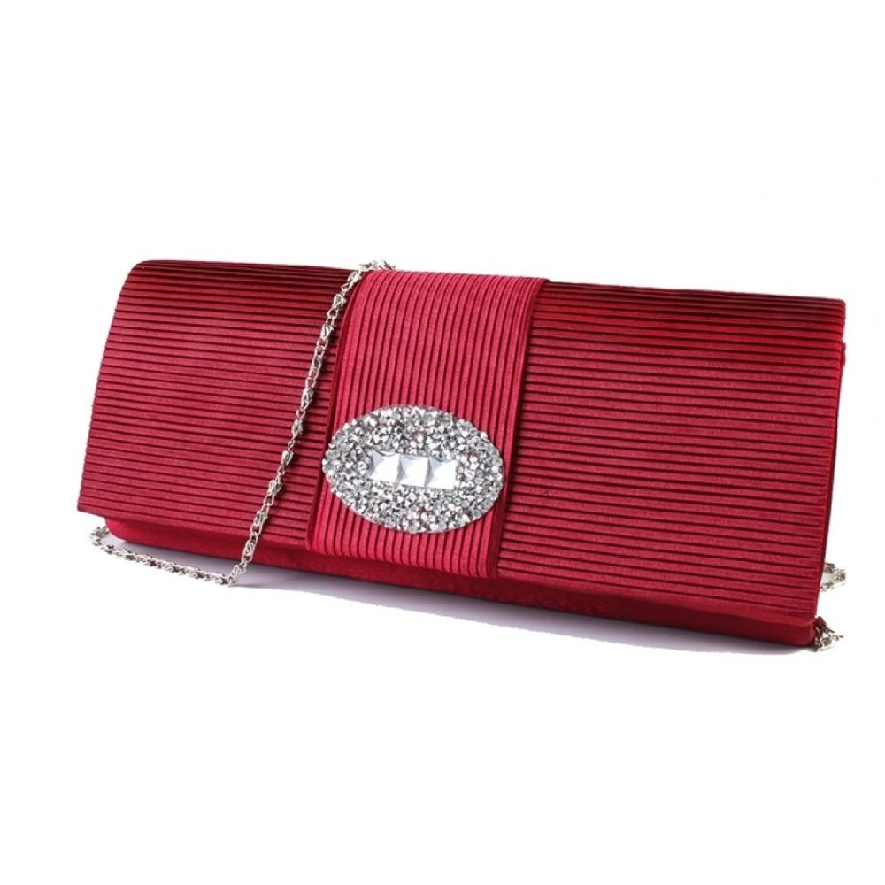 NEW Pleated Satin Formal Clutch Rhinestone Purse Red Wedding Prom Shoulder Bag